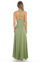 Leolina Ruched Halter Maxi Dress Matcha