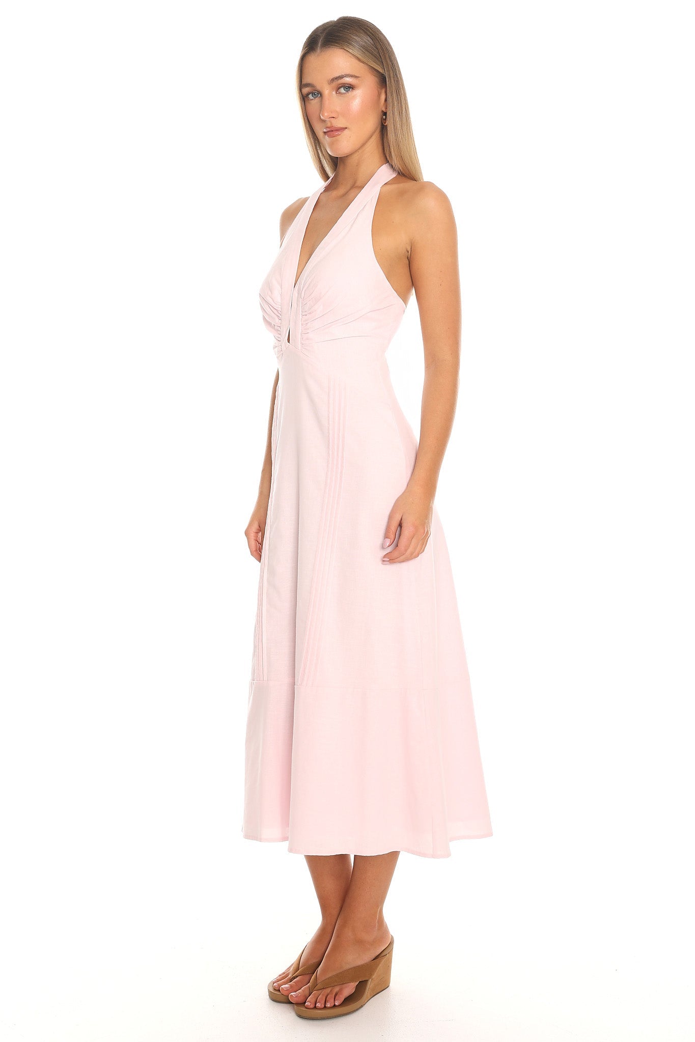 Arya Pintuck Halter Midi Dress Blush Secondary image
