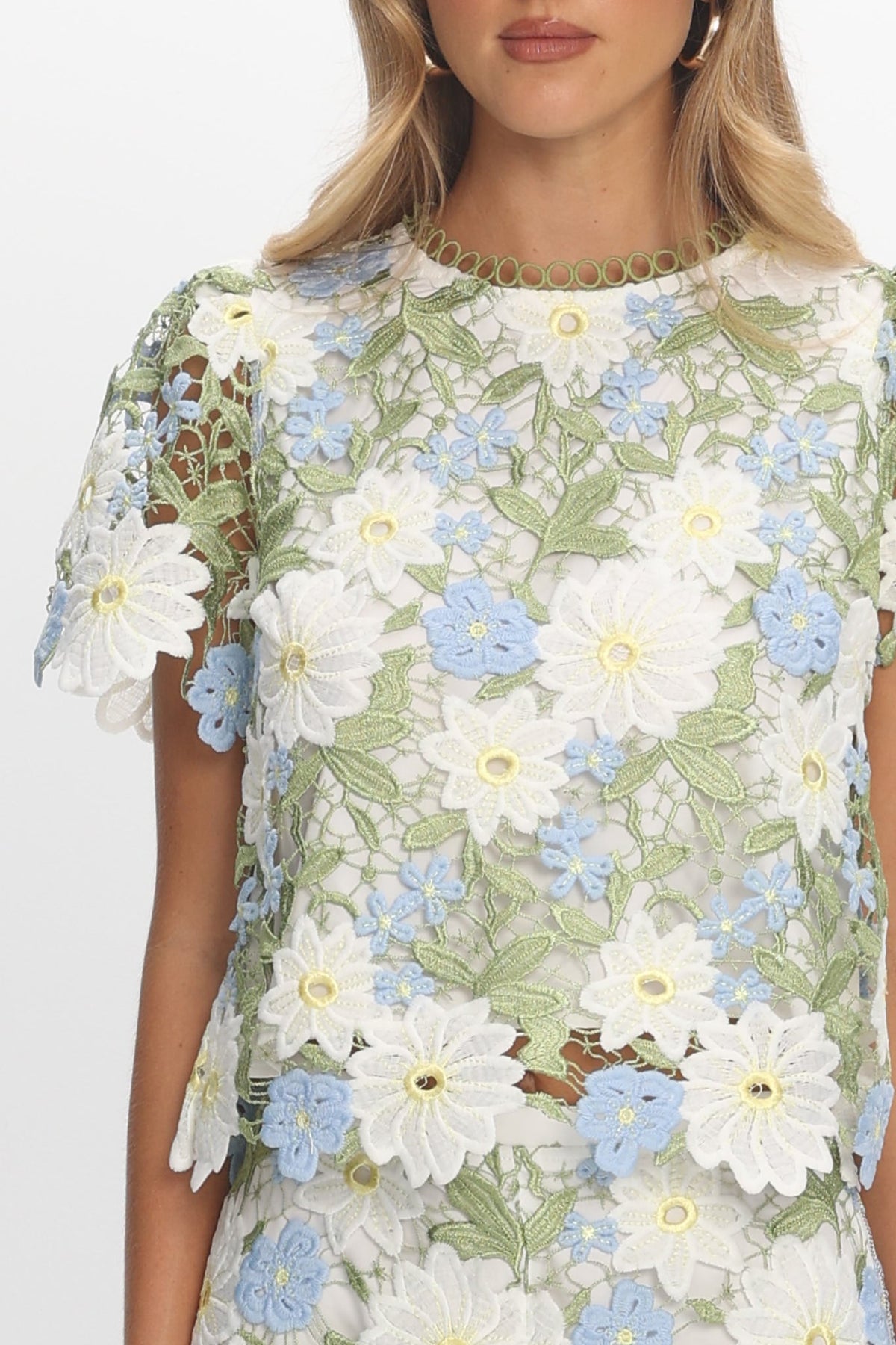Heatwave Embroidered Top Floral Green