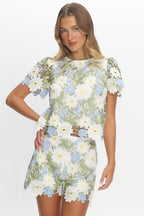 Heatwave Embroidered Top Floral Green