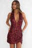 Afterlight Halterneck Backless Sequin Mini Dress Cherry