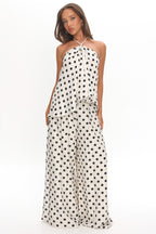 Galentines Wide Leg Pants Polka Dot Ivory