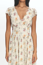 Angel Wings V-Back Pleat Maxi Dress Mint Floral