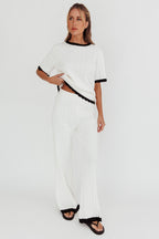 Liloh Contrast Trim Ribbed Knit Pants White