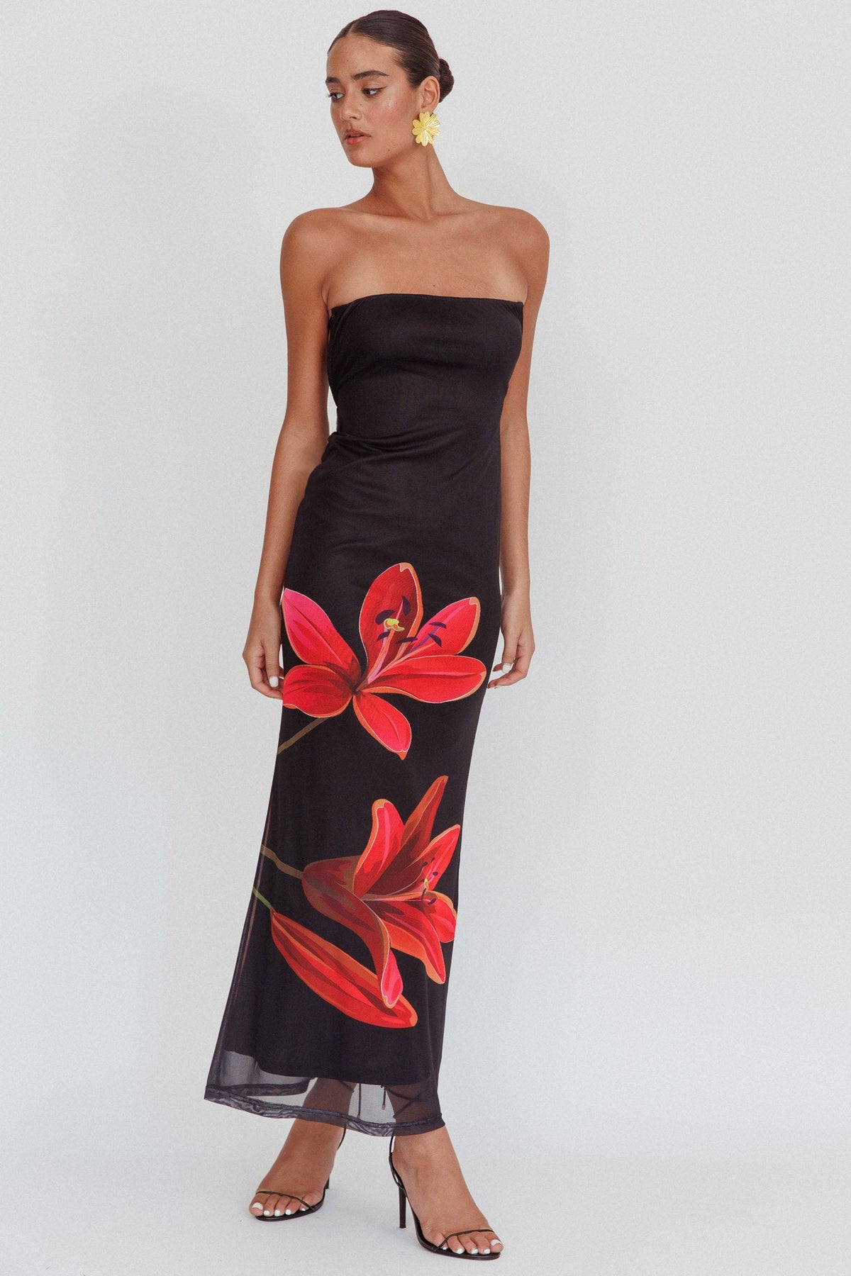 Iridian Strapless Floral Maxi Dress Black Main image