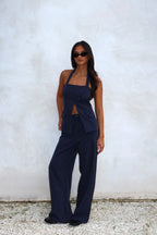 Renee Wide Leg Pants Pinstripe Navy