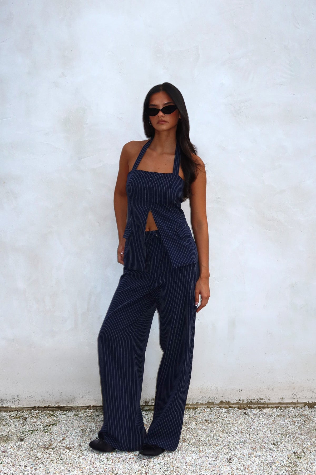 Renee Wide Leg Pants Pinstripe Navy