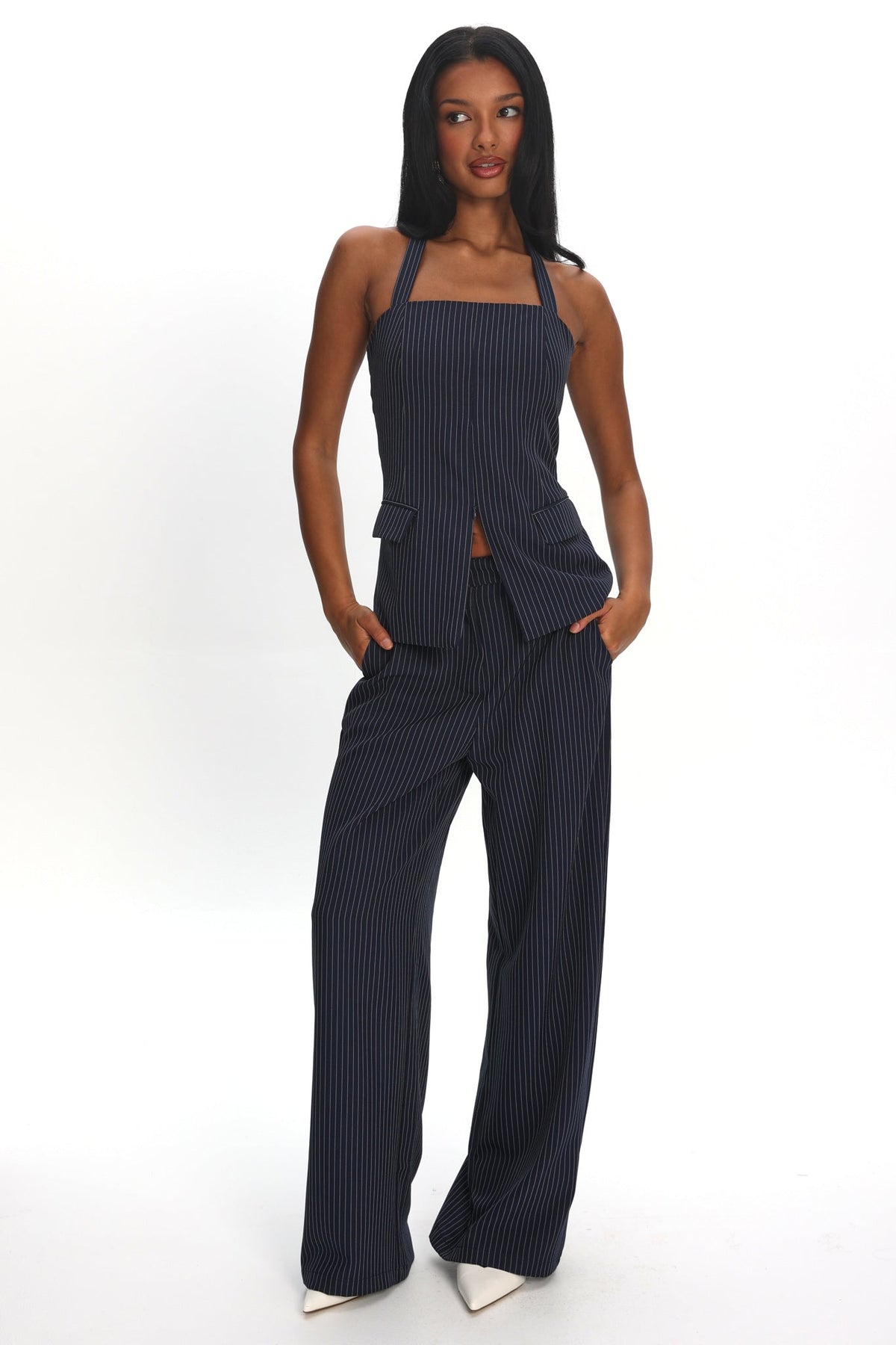 Renee Wide Leg Pants Pinstripe Navy