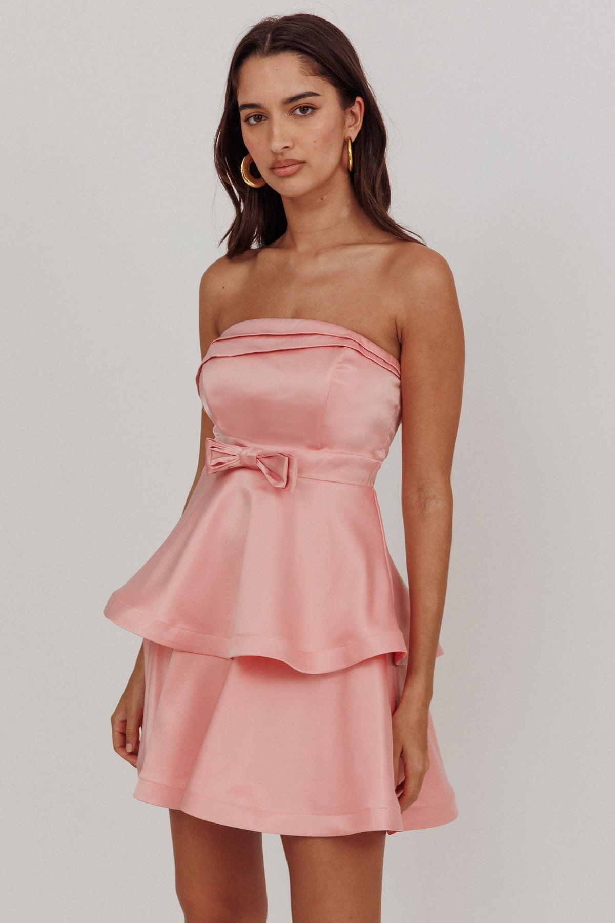 Alix Strapless Tiered Ruffle Mini Dress Rose Pink Main image