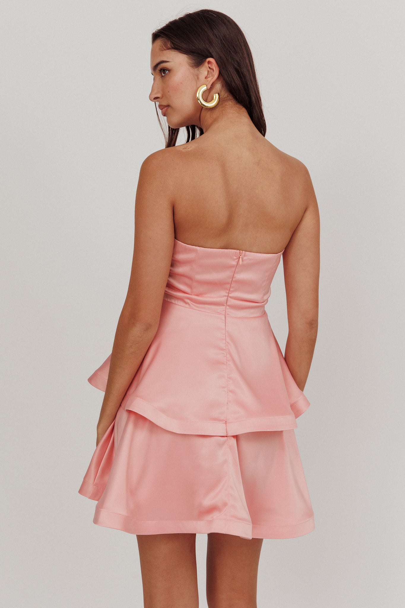 Alix Strapless Tiered Ruffle Mini Dress Rose Pink Secondary image