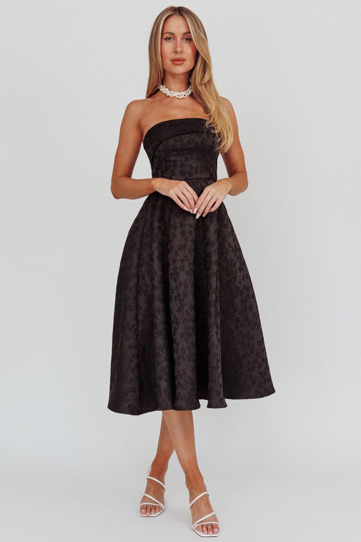 Worship Strapless A-Line Midi Dress Black Main image