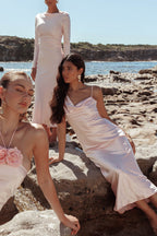 Treats Cowl Back Satin Maxi Dress Baby Pink