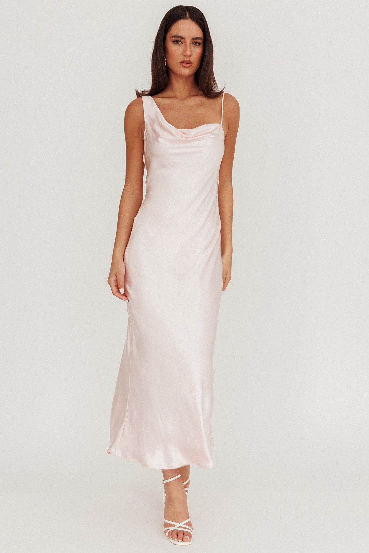 Treats Cowl Back Satin Maxi Dress Baby Pink Main image