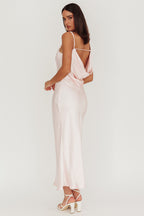 Treats Cowl Back Satin Maxi Dress Baby Pink