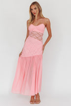 Kinley Sheer Hem Lace Maxi Dress Pink