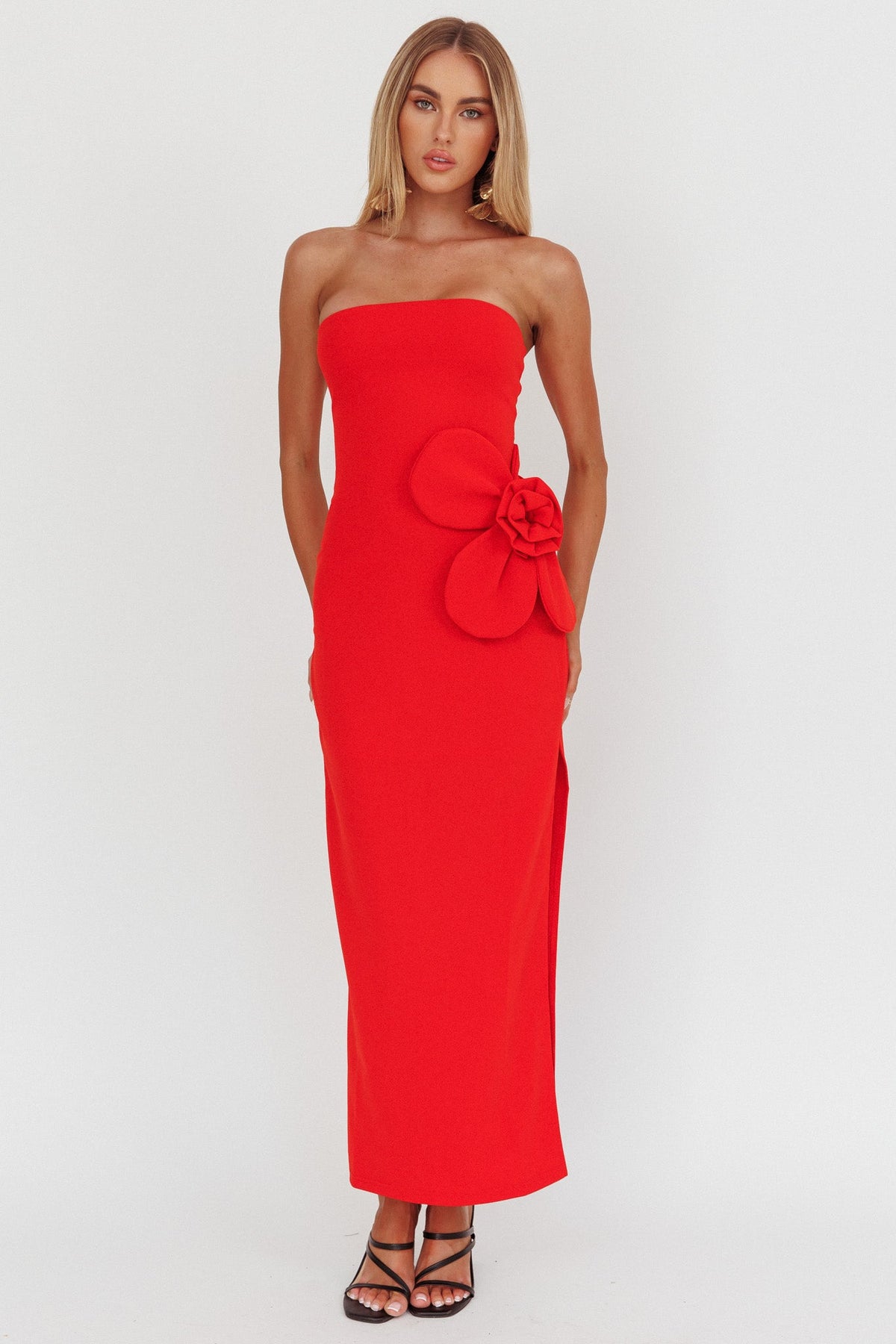 No Competition Oversized Flower Maxi Dress Red Main image
