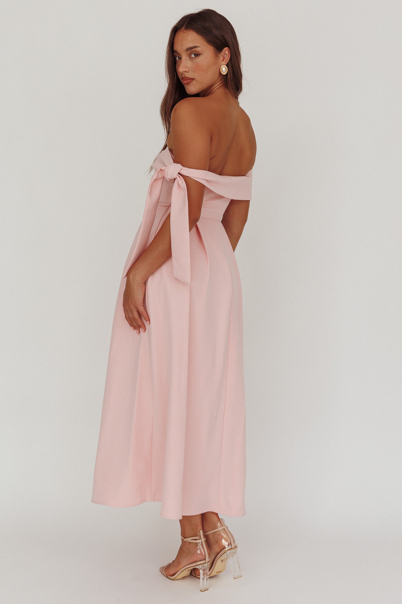 Aurora Sky Off-Shoulder Box Pleat Midi Dress Pink Secondary image