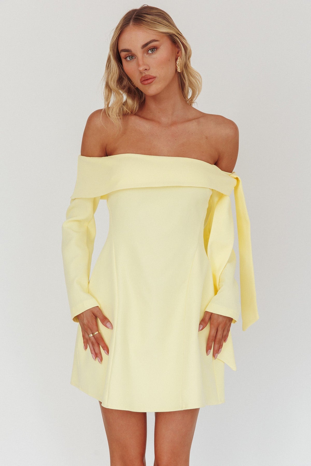 Aurora Sky Off-Shoulder Tie Mini Dress Lemon Main image
