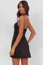 Hendrix Halterneck A-Line Mini Dress Sequin Flower Black