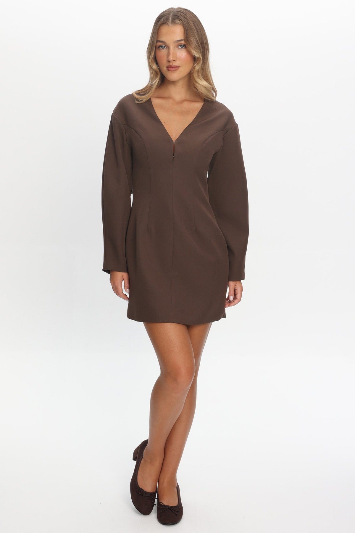 Hendrix Long Sleeve Mini Dress Chocolate