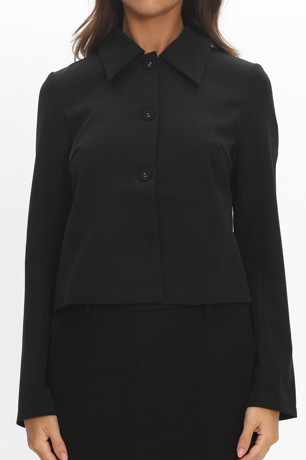 Marsha Button Front Crop Jacket Black