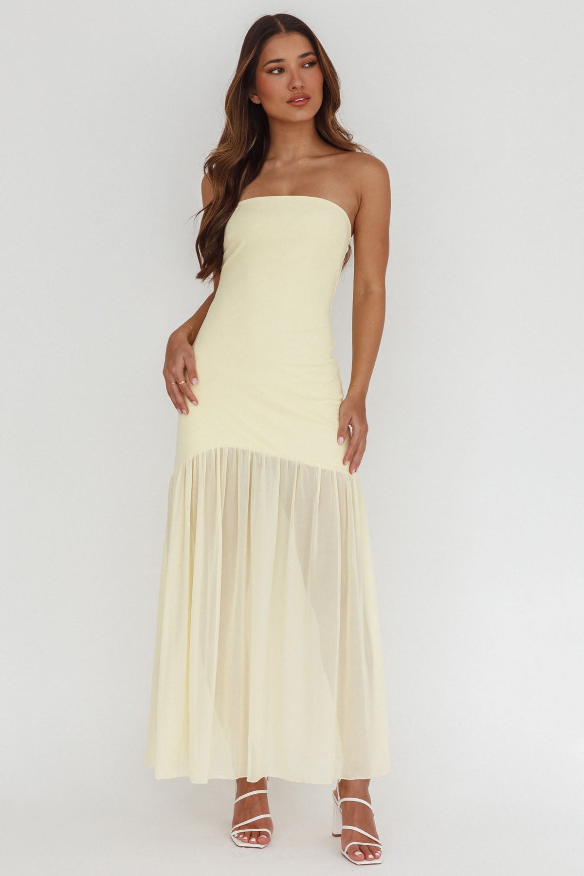 Wilma Sheer Hem Strapless Midi Dress Butter Main image