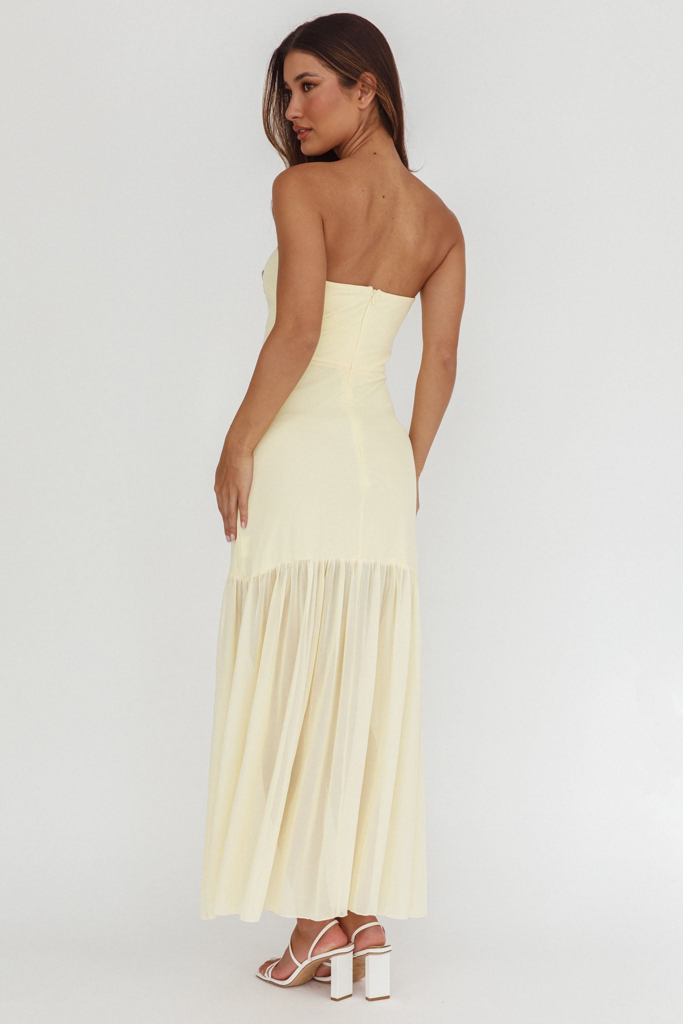 Wilma Sheer Hem Strapless Midi Dress Butter Secondary image