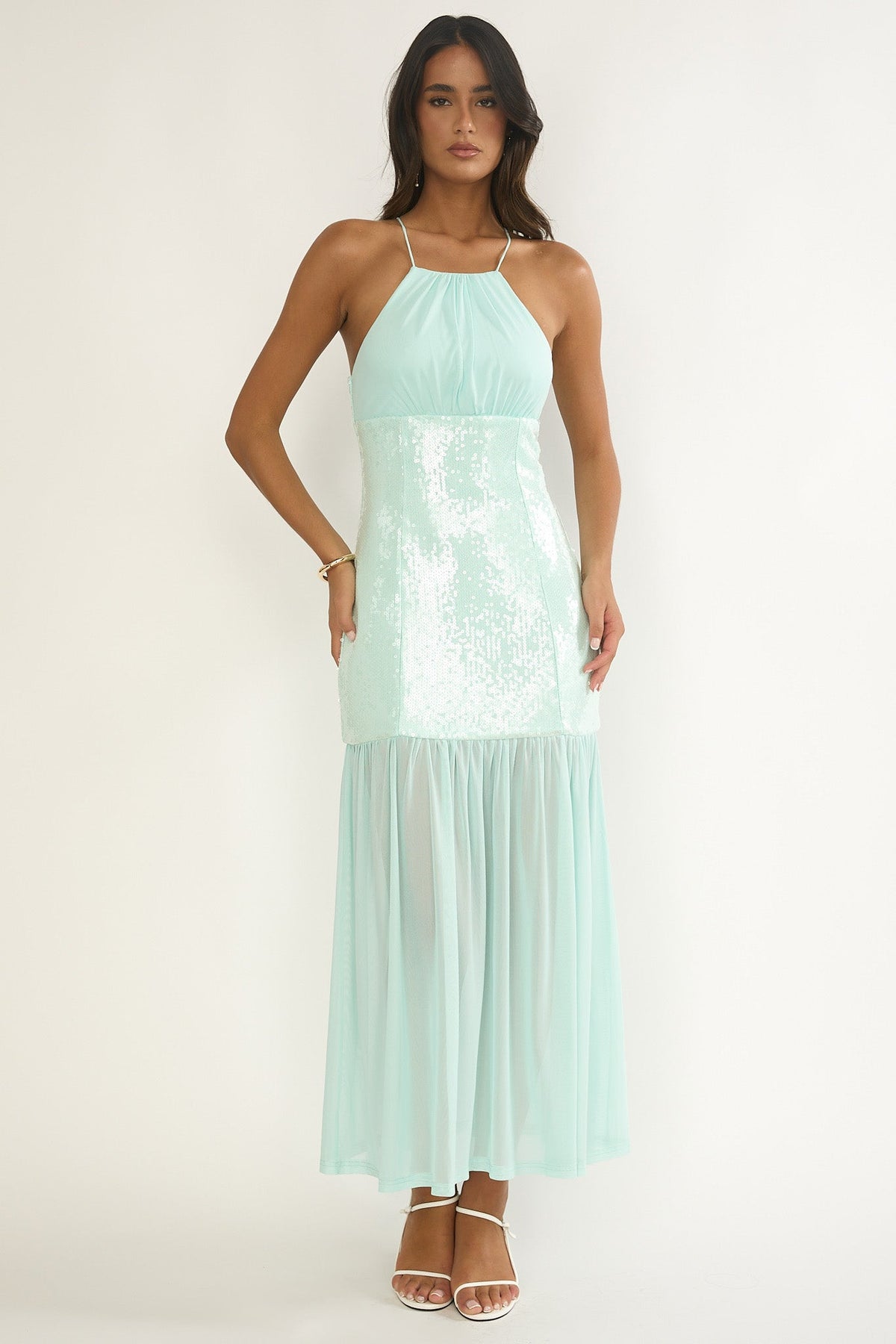 Wilma Sequin Bodice Maxi Dress Mint Main image