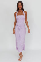 Luli Waist Sash Halter Maxi Dress Lace Lilac