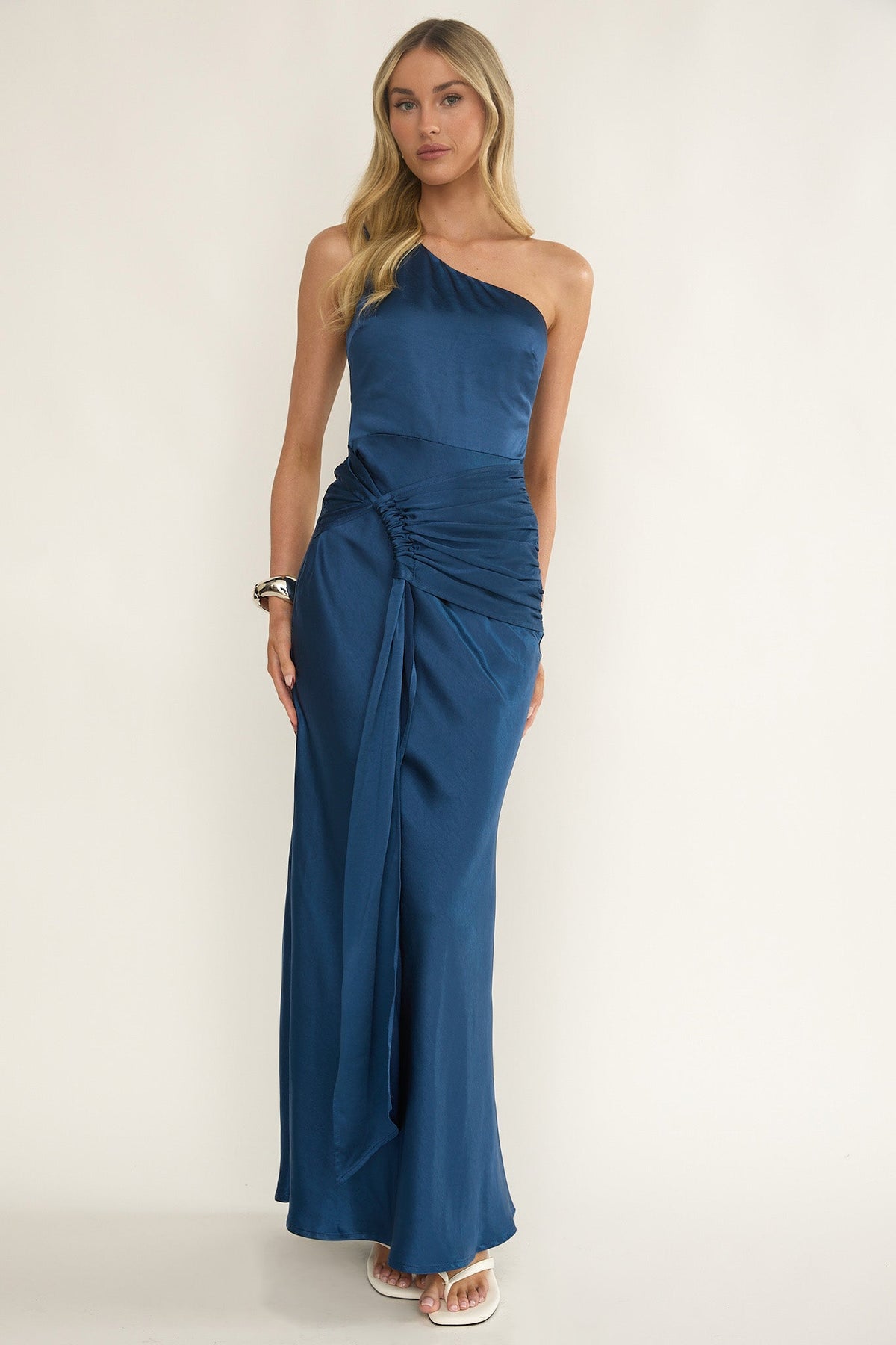 Luli One-Shoulder Waist Sash Maxi Dress Navy Main image