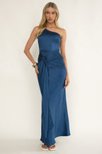 Luli One-Shoulder Waist Sash Maxi Dress Navy