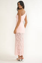Luli Waist Sash Halter Maxi Dress Lace Pink