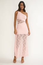 Luli Waist Sash Halter Maxi Dress Lace Pink
