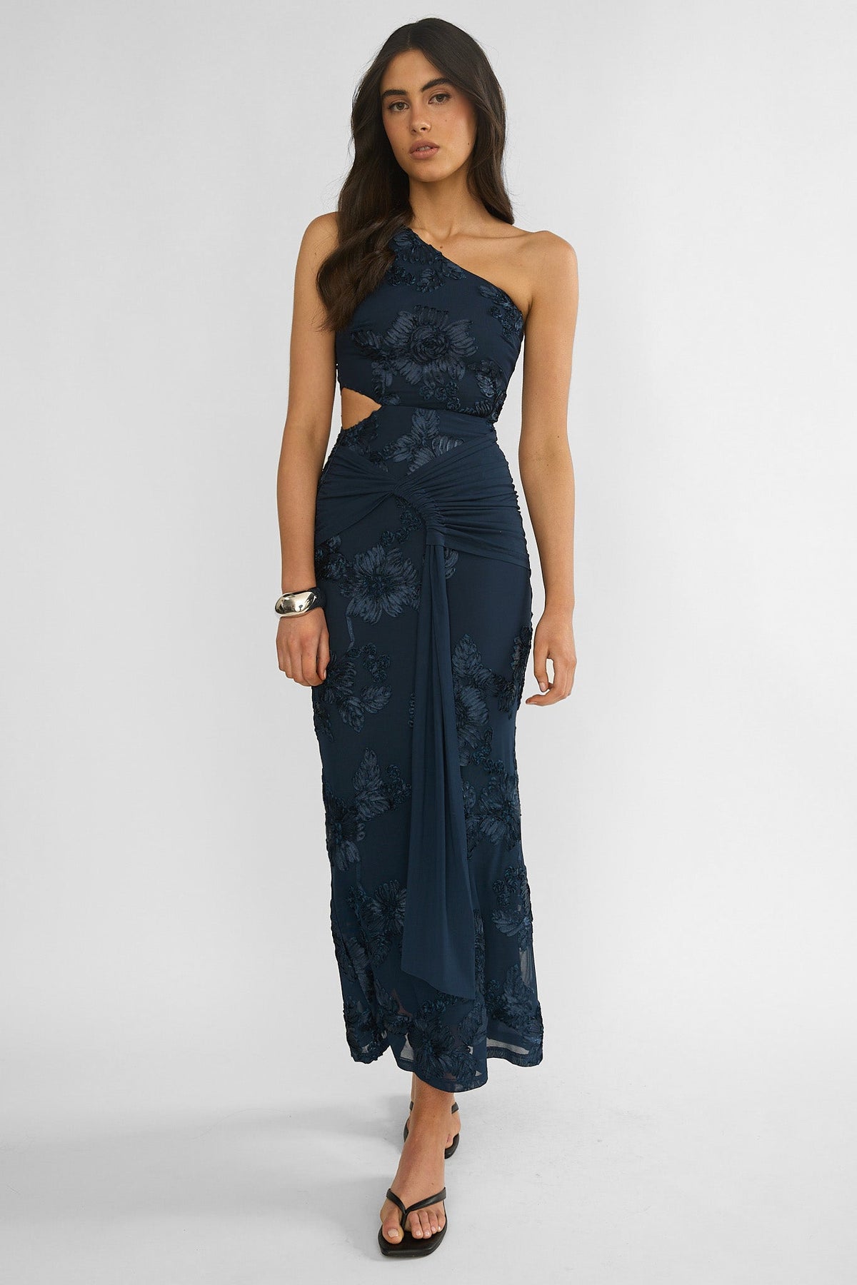 Luli One-Shoulder Cut-Out Maxi Dress Textured Navy Main image