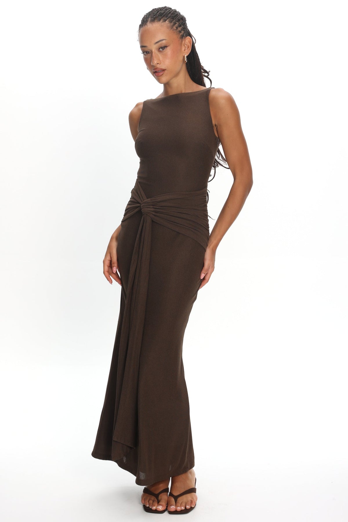 Luli Boat Neck Sash Maxi Dress Chocolate Main image