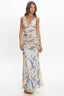 Luli Ruched Halterneck Maxi Dress Abstract Light Blue