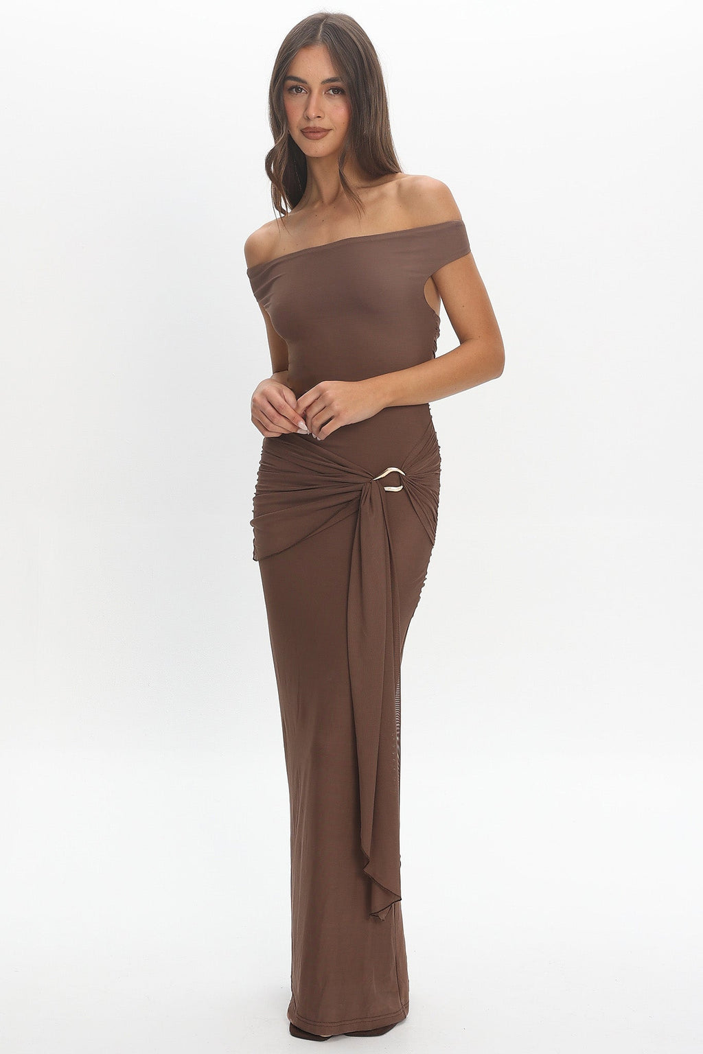 Luli Boat Neck Sash Maxi Dress Cocoa