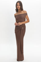Luli Boat Neck Sash Maxi Dress Cocoa