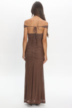 Luli Boat Neck Sash Maxi Dress Cocoa