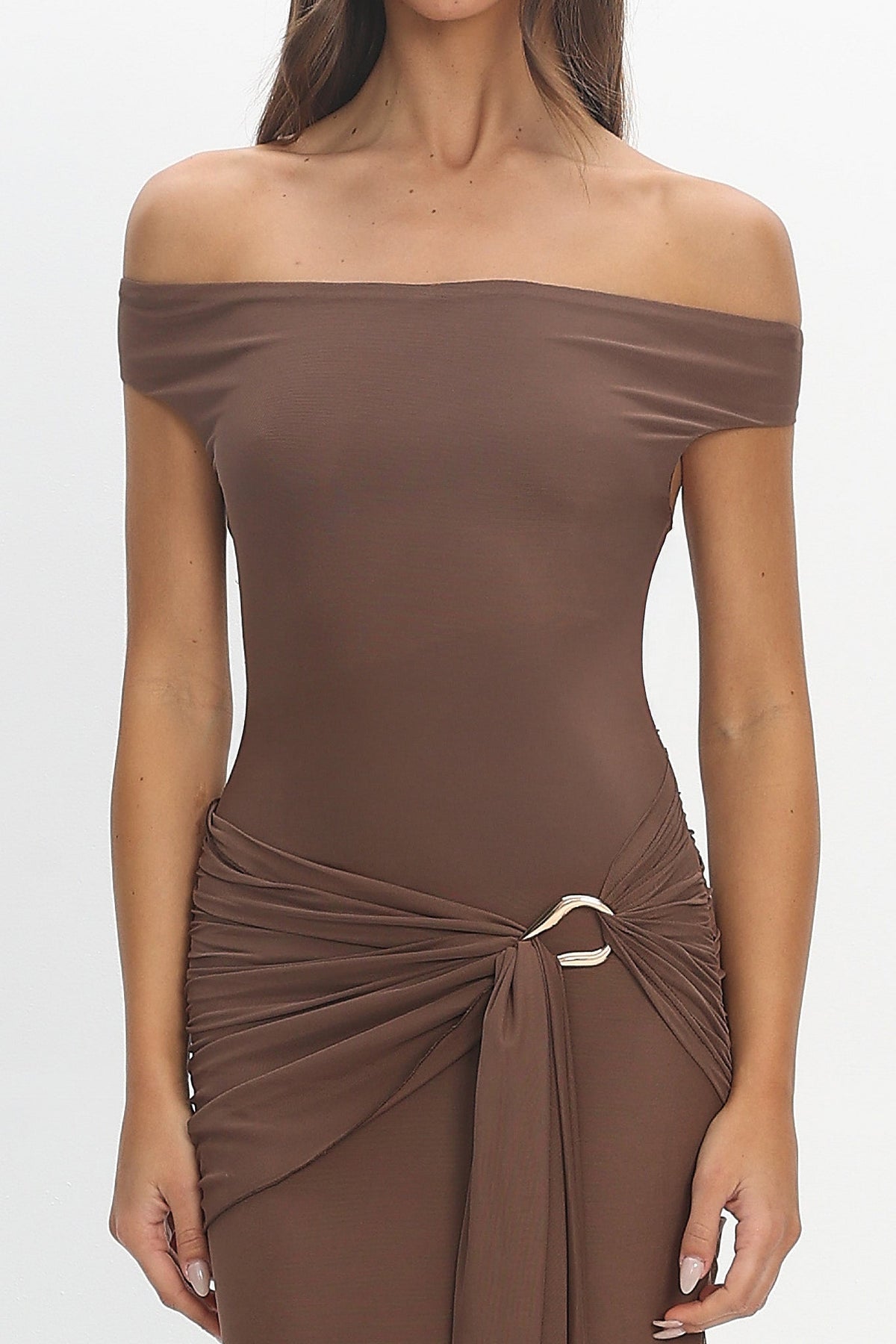 Luli Boat Neck Sash Maxi Dress Cocoa