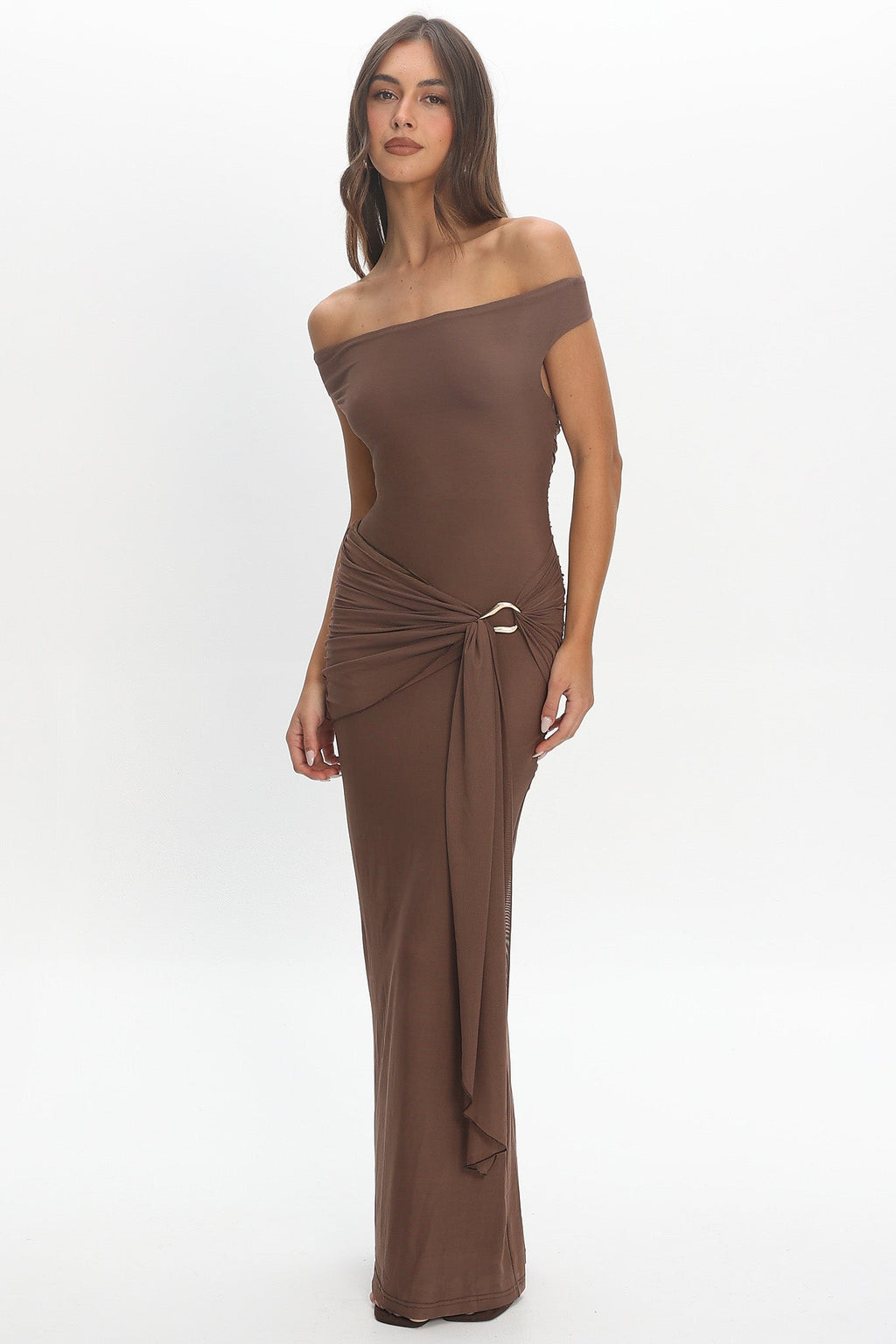 Luli Boat Neck Sash Maxi Dress Cocoa