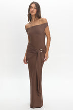 Luli Boat Neck Sash Maxi Dress Cocoa