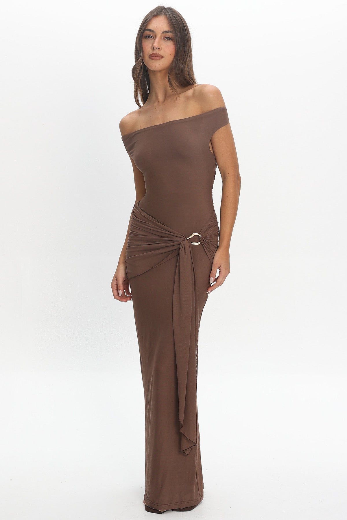 Luli Boat Neck Sash Maxi Dress Cocoa