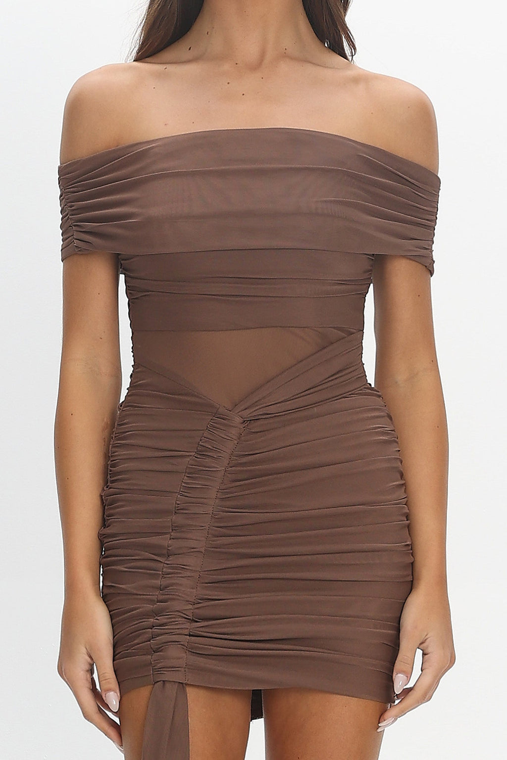 Vela Off Shoulder Mini Dress Cocoa