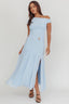 Azure Sun Asymmetric Neckline Split Maxi Dress Blue