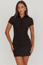 Elsbeth Collared Neckline Mini Dress Black