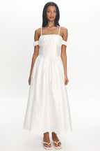 Heavens Above Off-Shoulder Basque Waist Midi Dress Ivory