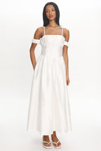 Heavens Above Off-Shoulder Basque Waist Midi Dress Ivory