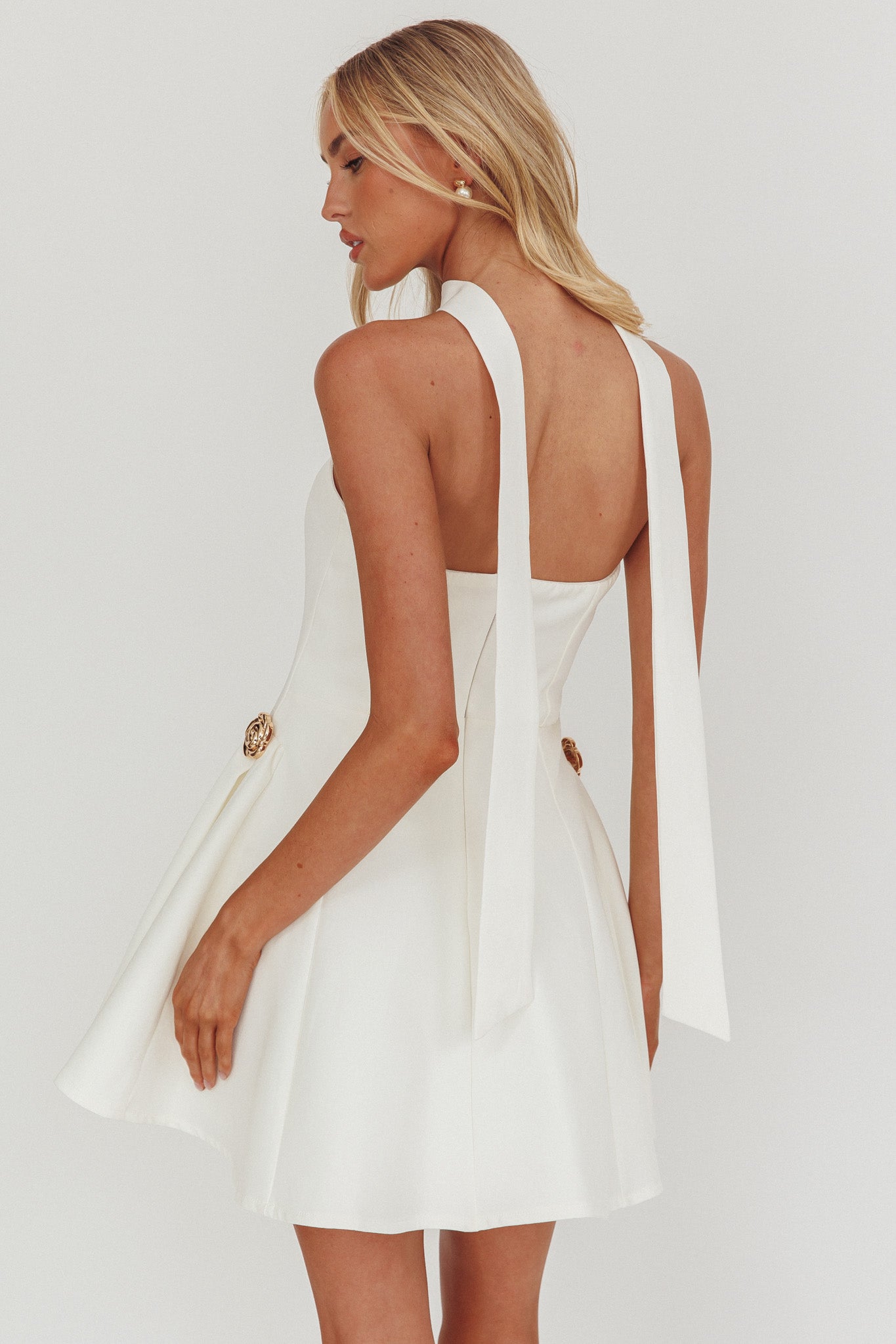 Annora Strapless Gold Button Mini Dress White Secondary image