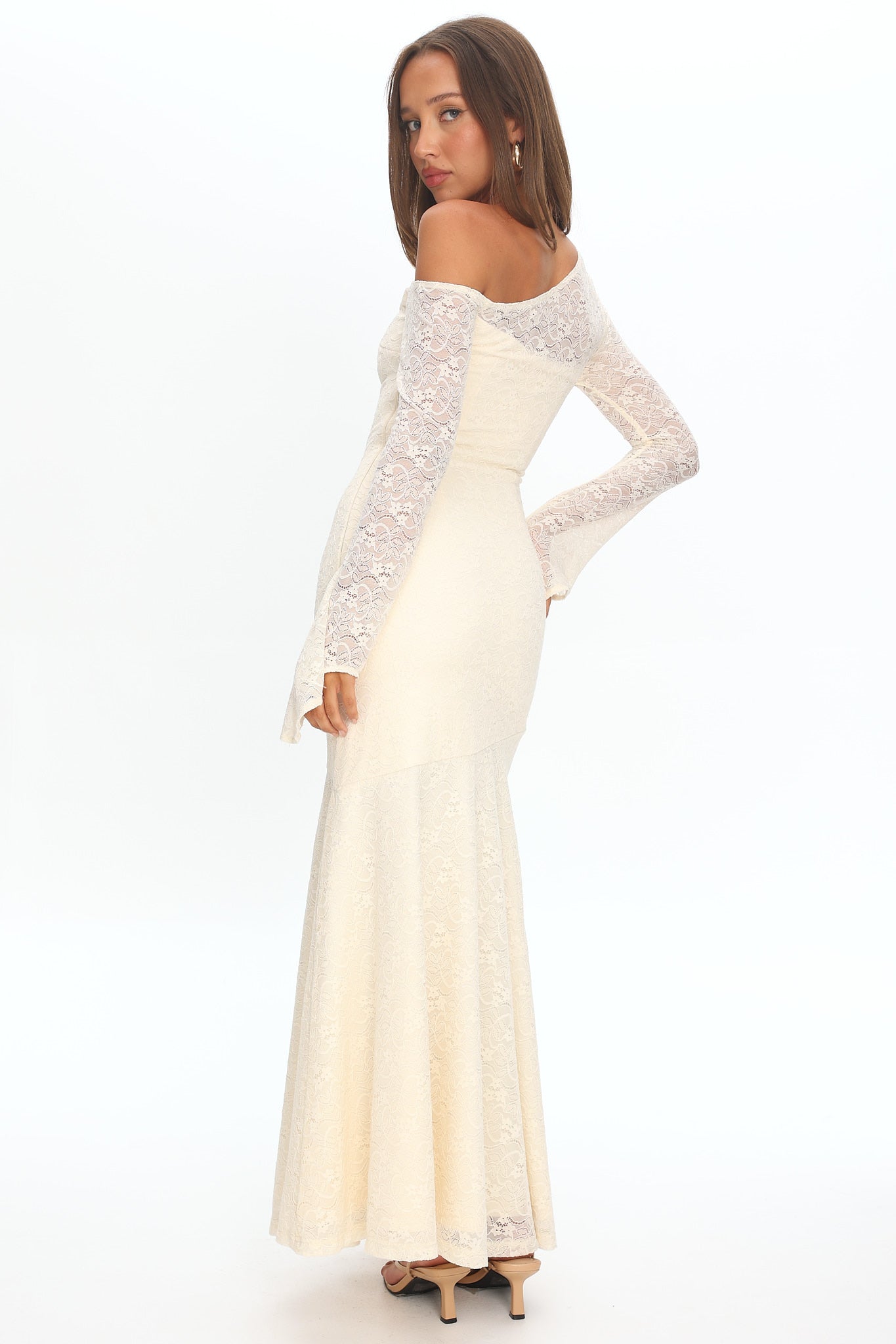 Lylah Asymmetric Neckline Long Sleeve Maxi Dress Lace Butter Secondary image